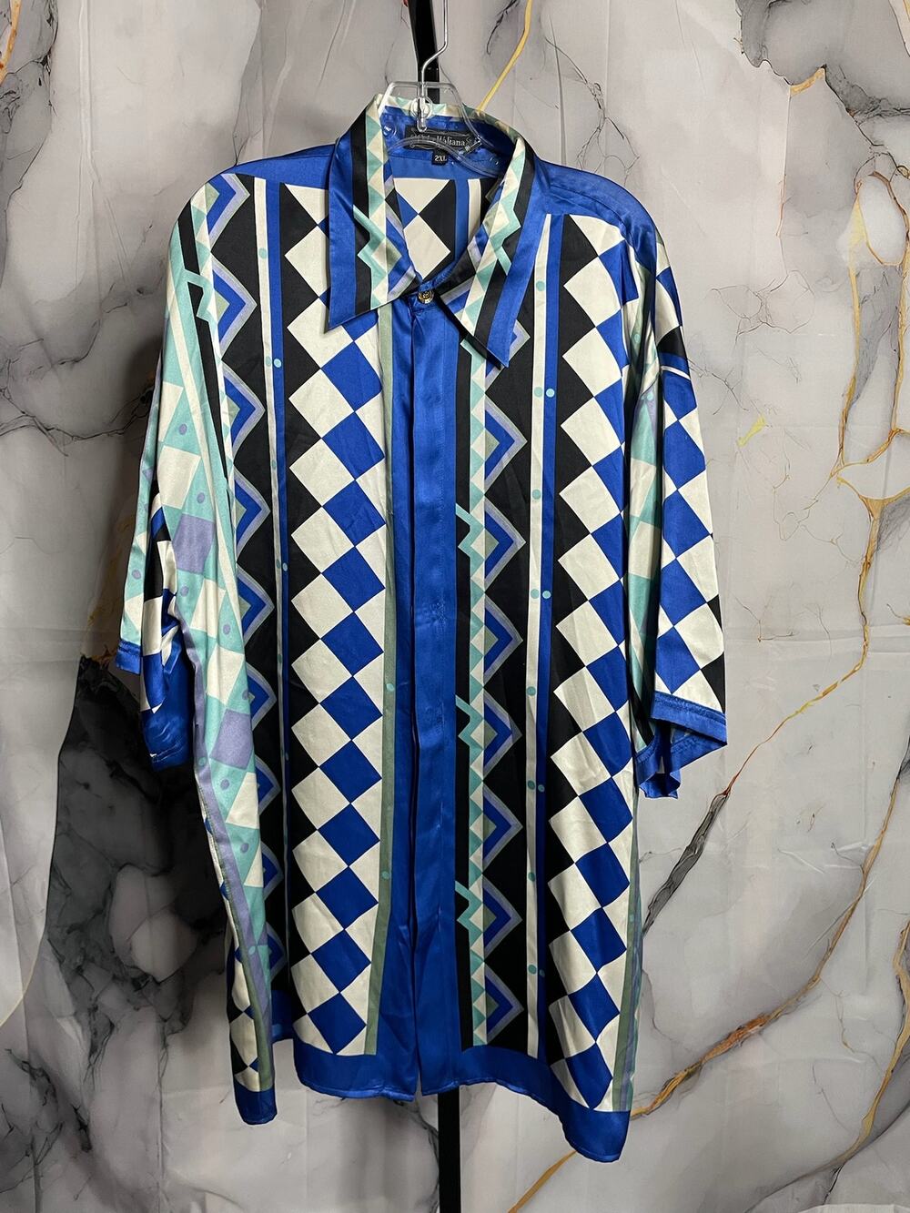 Ceta Italiana Silk Abstract Button-Up Shirt Sz.2XL